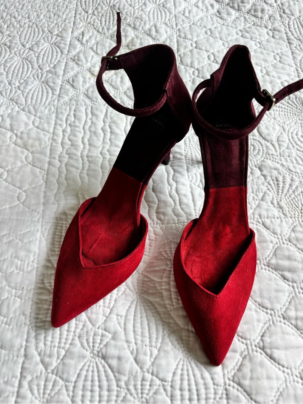 Zara Ankle-Strap Pointed Toe Heels in Red - Women's SZ 6 Polished Old Money - Picture 2 of 5